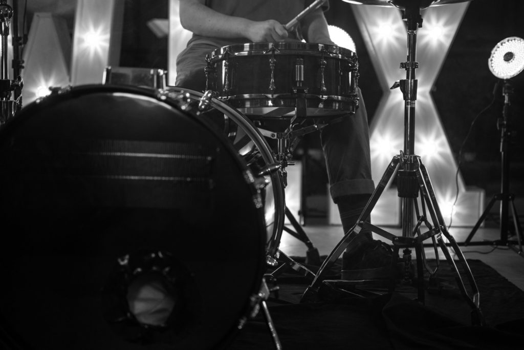 Bridges drummer on stage at Wex event, Spitalfields Church